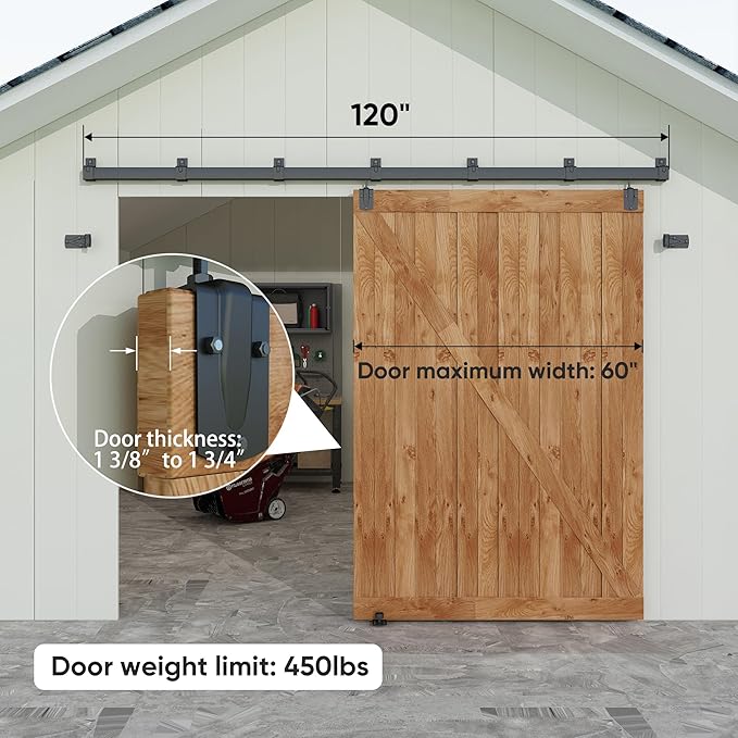 JUBEST 10FT Box Rail Exterior Barn Door Hardware Kit, Heavy-Duty Black Sliding Barn Door Track System, Wall Mount Door Hardware Kits (Door Not Included)