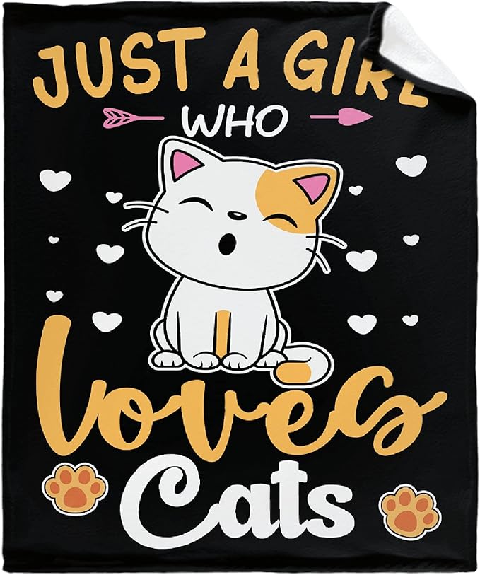 Just Girl Loves Cats Blanket Soft Blankets and Throws Flannel Cozy Lightweight Quilt Gift Perfect for Bed Sofa Couch-80 x60 Large for Adult