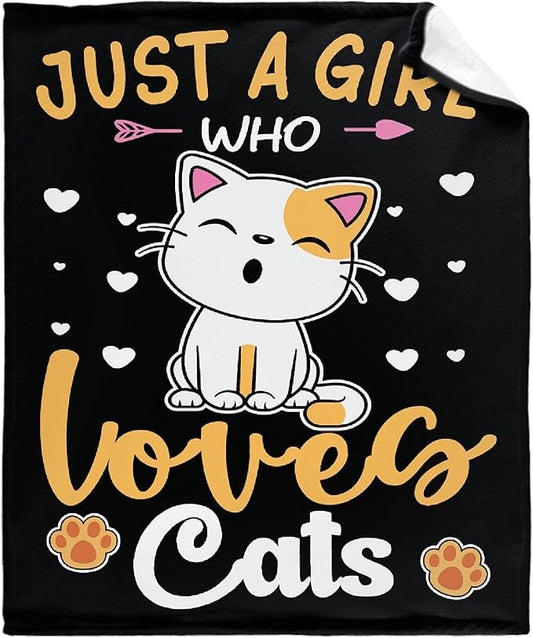 Just Girl Loves Cats Blanket Soft Blankets and Throws Flannel Cozy Lightweight Quilt Gift Perfect for Bed Sofa Couch-120 x90 Extra Large for Family