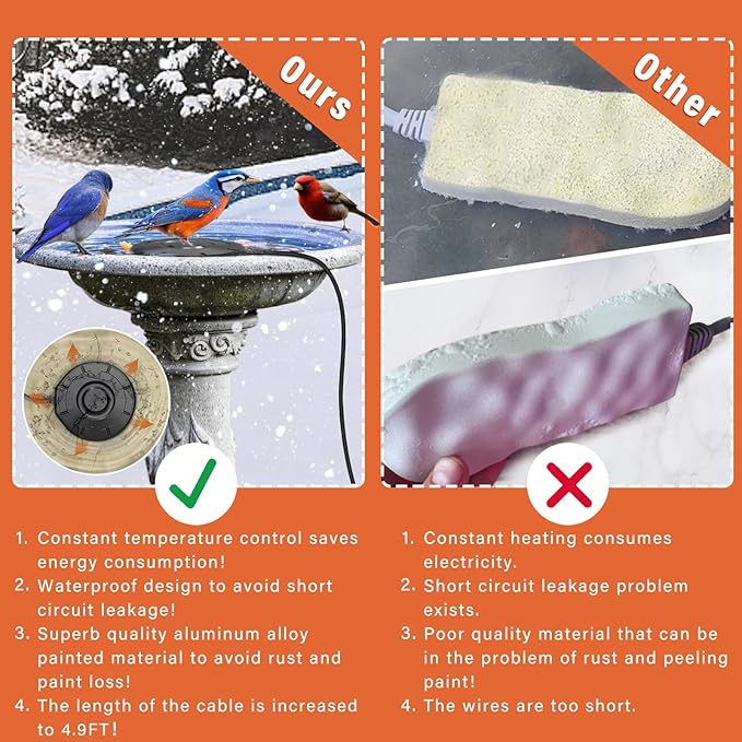 Bird Bath Heater,Birdbaths De-Icer,Birdbath Water Heater Deicer with Thermostatically Controlled,Heated Bird Bath Deicer Suitable for Birdbath Farm Livestock Drinking Outdoors in Winter,Black