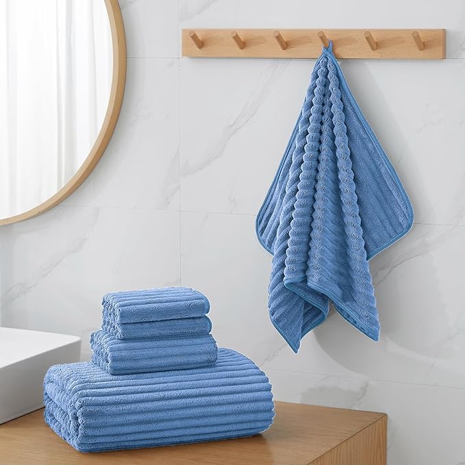 Oversized Bath Sheets 40x80 Inches Extra Large Bath Towels for Adults Super Soft Quick Dry Highly Absobent Microfiber Shower Towels for Bathroom, Pool, Gym, Yoga Towel (Blue, 2Piece)