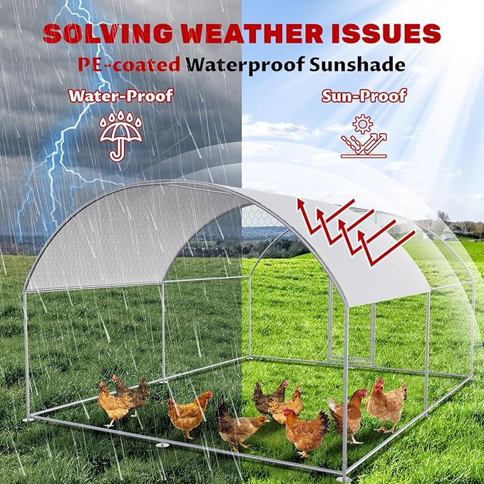 Chicken Coop Large Metal Chicken Coop for 15-20 Chickens with Waterproof and Anti-UV Cover,Premium Walk-in Poultry Cage for Chicken Run,Chicken House for Outdoor Farm Use(13.1'Lx9.8'Wx6.6'H)