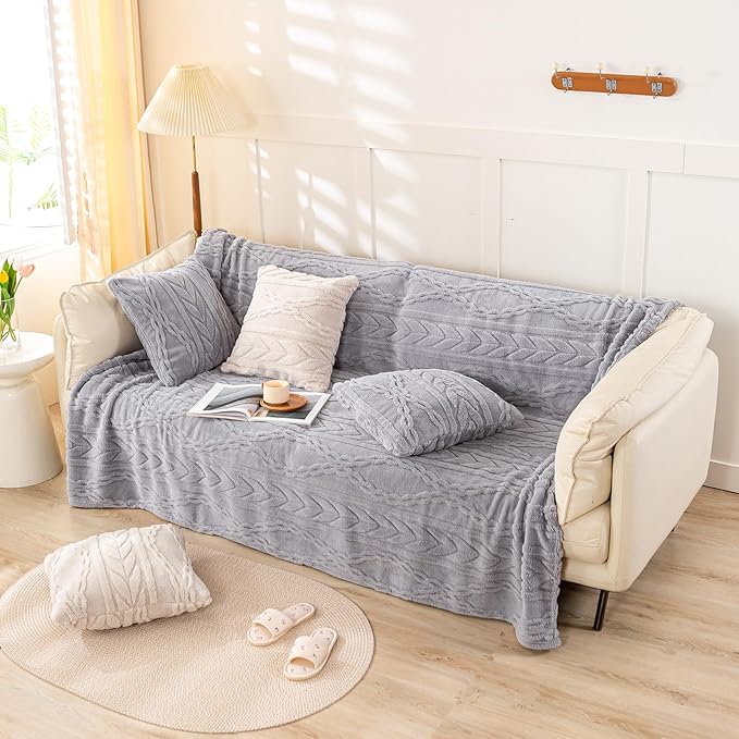 YUSOKI Sherpa Twin XL Blanket(Without Pillows)-3D Stylish Design Super Soft Blankets for Teen Girls Women Couch Bed Sofa Chair Men Boys Gift(Light Grey,65"x90")