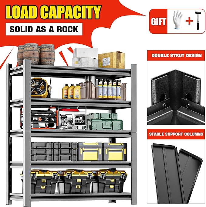 Metal Garage Shelving – 5 Shelf Heavy Duty Storage Rack for Garage Organization, Shelf Organizer for Tools, Supplies, and More, High Capacity Storage Shelves 24" D x48 W x87 H