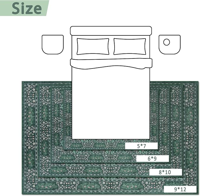 Washable Rug 5x7 Area Rug,Dark Green Living Room Rug for Entryway Bedroom Farmhouse Nursery Home Office，Low Pile Stain & Slip Resistant Large Carpet for Bedroom