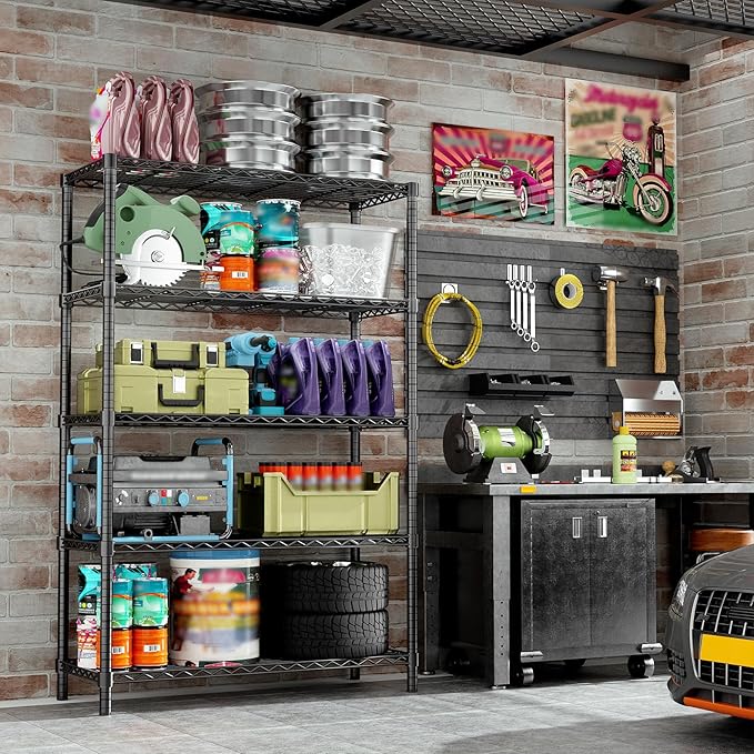 Storage Shelves, 36" L x 14" W x 72" H Heavy Duty Garage Wire Shelving Unit Loads 1750LBS, 5-Tier Adjustable Metal Industrial Utility Shelf Rack for Kitchen, Laundry Room, Basement