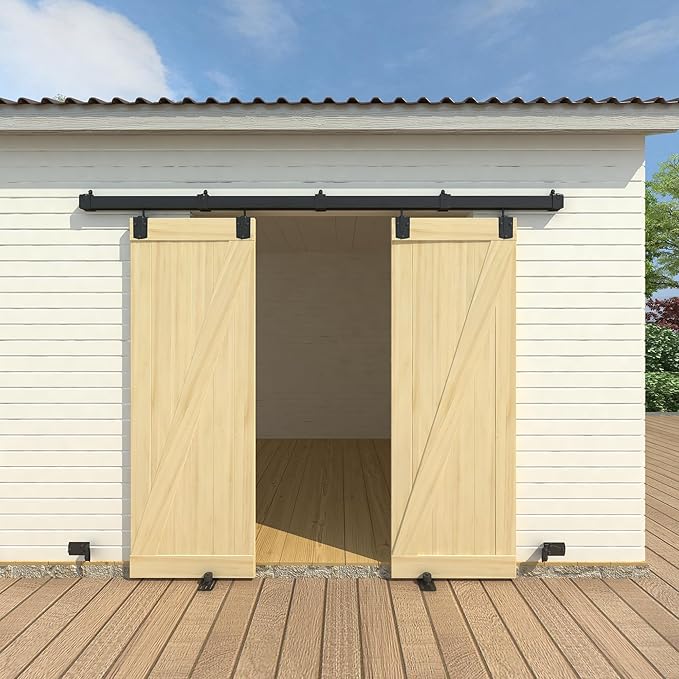 8FT Black Box Rail Exterior Barn Door Hardware Kit for 2 Doors, Sliding Heavy Duty Barn Door Track, Wall Mount Barn Door Hardware with 5 Track Brackets(Doors NOT Include)