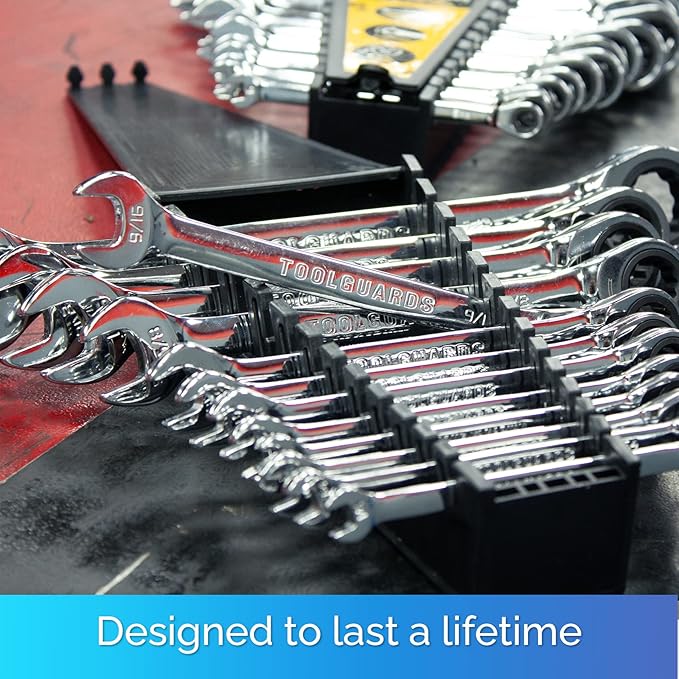 TOOLGUARDS Ratcheting Wrench Set 13pcs - Standard - With Rack Organizer - Wrenches - Combination Ratchet Wrench Set - 100% Lifetime Satisfaction Guarantee
