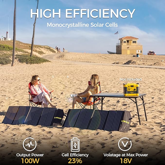 Lipower Portable Solar Panel 100W, Foldable Solar Charger for Jackery/Anker/FlashFish/Bluetti/Goal Zero/Rockpals Power Station, Solar Generator for Camping RV Hurricane