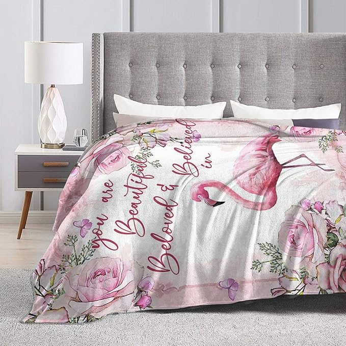 Tijuboni Flamingo Blanket Pink Flamingo Florals Throw Blanket for Girls Women Gifts for Kids Adults Ultra Soft Cozy Fleece Blanket for Couch Sofa Bed 50"x60"