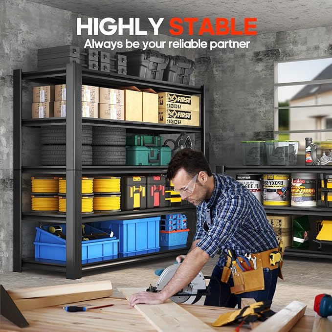 Heavy Duty 5-Tier Garage Storage Shelving Unit, Boltless Metal Rack for Garage Organization, Adjustable Freestanding Steel Shelf, Black, 76H x 60W x 24D