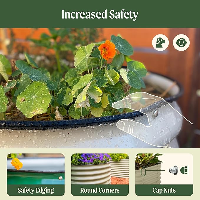 Vego garden 10 in 1 Raised Garden Bed Kits, 26" Extra Tall Modular Raised Planter Box for Vegetables Flowers Fruits Oval Metal Raised Garden Olive Green