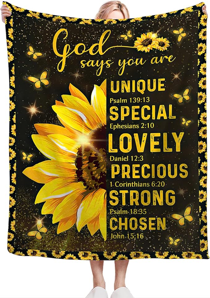 Christian Blanket, Bible Verse Throw Blankets, Sunflowers Fuzzy Plush Blanket Ultra Soft Religious Gift for Women Kids Teens Men Girls Boys Stuff Decor for Home Bedding Sofas Couch 80"X60"
