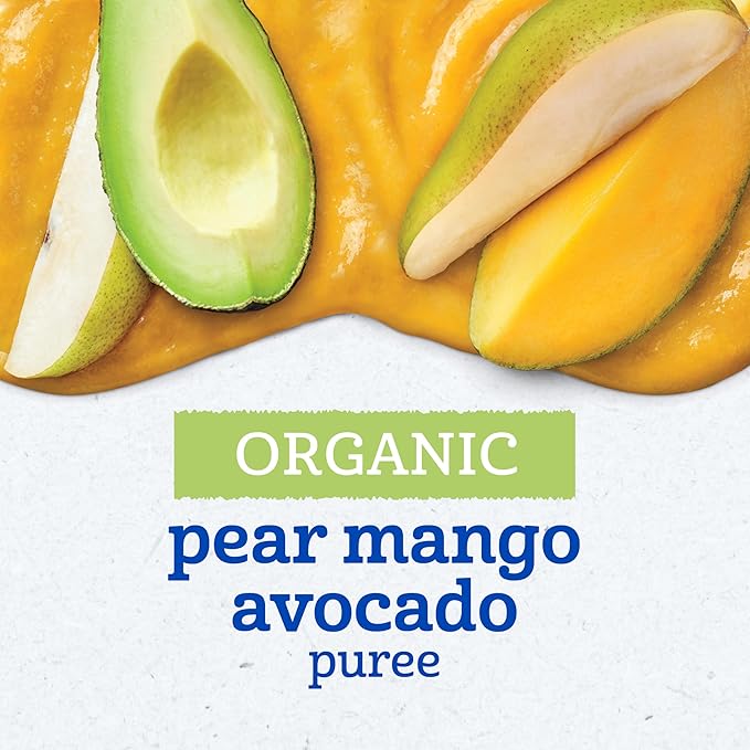 Gerber Stage 2 Baby Food, Organic Pear Mango Avocado, Baby Food Pouches, Puree, 12PK