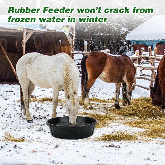 3Pcs Heavy Duty Rubber Feeder Pan, 12Q/3Gal Horses Feed Pan, Large Feed Bucket for Animal Feeding, Livestock Water Bowl Chicken Dust Bath Tub for Horse Goat Pig Dog Farm Livestock Poultry
