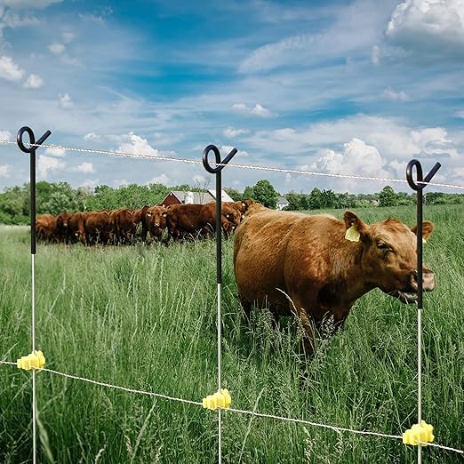 Fence Shock 41 Inches Systems Pig Tail Step-in Fence Post, Stainless Steel for Garden and Farm, Portable Fence Ideal for Electric Fencing - Pack of 30 Black