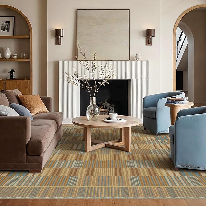 GENIMO Machine Washable 5x7 Area Rugs for Living Room, Non Slip Vintage Rugs, Low Pile Lightweight Chenille Print Rug for Bedroom, Dining Room, Home Office, Brown Clay
