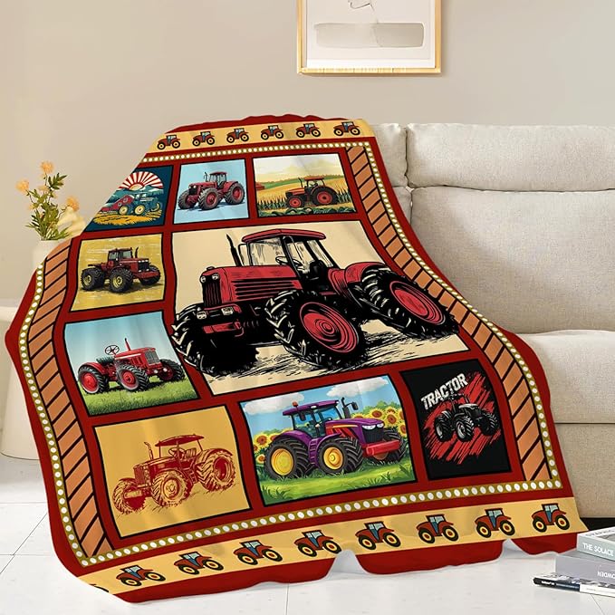 Truck Blanket, Red Trucks Throw Blanket, Farmhouse Tractor Gifts Blankets Stuff Fleece Flannel Plush for Men Boys Women Girls Lovers Adults Soft Bedding Gift for Sofa Bed Office Home Decor 40"X50"
