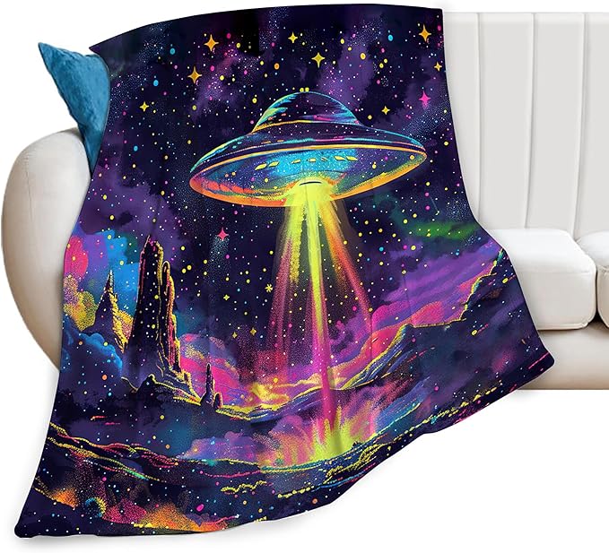 Space Blanket Gifts for Girls Boys Galaxy UFO Decor Throw Blanket Cozy Plush Flannel Fleece Warm Soft Lightweight Fuzzy Winter Blanket for Bed Sofa Couch 40"X50"