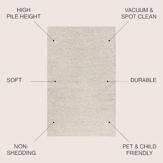JONATHAN Y Mercer Shag Plush Cream Indoor Area Rug, 3x5, Contemporary, Modern, Easy-Cleaning for Living Room, Bedroom, Kitchen, Pet Friendly, Non-Shedding (MCR106D-3)