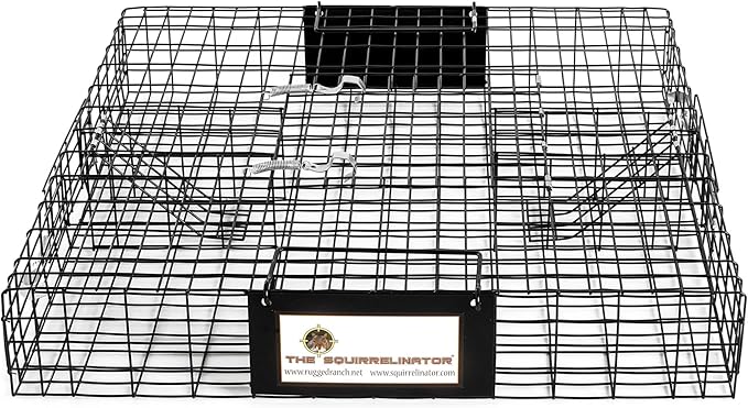 Rugged Ranch 4‑Pack Squirrelinator Multi‑Catch Squirrel Trap, Wire Cage, 24.5"x24.5"x5" Each - Live Catch‑and‑Release, 2‑Door Humane Rodent Control, No‑Poison Outdoor Use, Trap Only