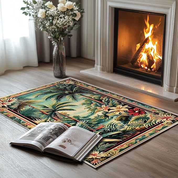 2x3 Tropical Rainforest Area Rugs Boho Forest Rug for Bathroom Kitchen Entryway Indoor Soft Non-Slip Thin Hippie Carpet Small Green Doormat for Office Dining Room Under Table Washable Machine