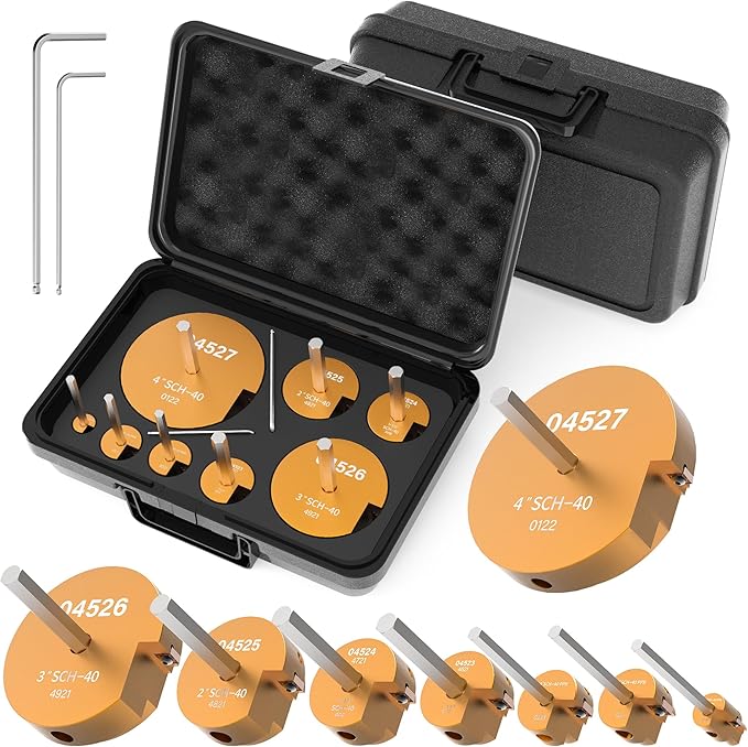 Pvc Pipe Reamer Kit 8-Piece Set, Pvc Pipe Reamer Includes 1/2 Inch, 3/4 Inch, 1 Inch, 1-1/4 Inch, 1-1/2 Inch, 2 Inch, 3 Inch, 4 Inch, Suitable For Standard 1/2 Inch Drill Bits And SCH