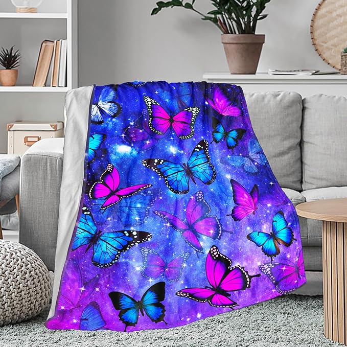 Blue Butterfly Blanket Butterfly Gifts for Women Girls, Butterflies Throw Blanket Butterfly Decorations for Bedroom Decor 60" X 50"