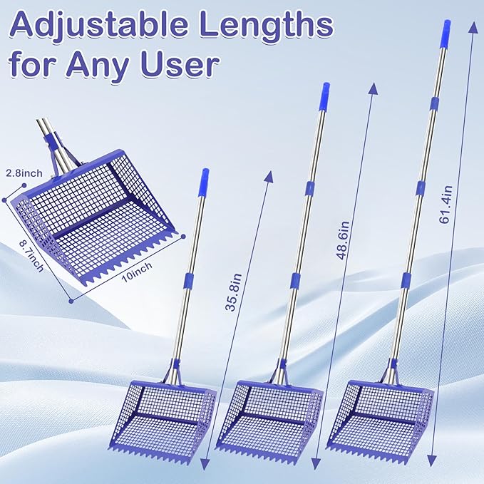 Chiken Coop Scoop 2-in-1 Chicken Poop Scooper & Rake Sand Sifting Litter Shovel for Chicken Coops Animal Farms Pet Waster Cleaning Tools Multifunctional Litter Sifting Shovel (35 to 65")