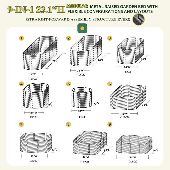 MUPATER Galvanized Raised Garden Bed 8x2x2ft, 9-in-1 Metal Raised Planter Box Oval with 2 Aluminum Support Rods,Outdoor for Vegetable, Flower, Backyard and Patio, Gray