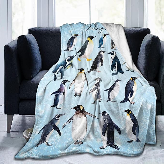 Penguin Blanket Gifts for Girls Boys Penguins Throw Blankets Cozy Plush Fleece Flannel Fuzzy for Women Men Decor 50"X40"