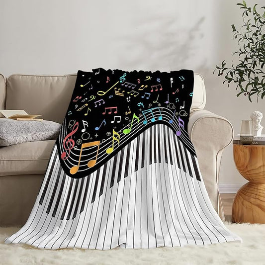 Music Note Blanket Piano Decor Throw Blanket Super Soft Flannel Lightweight Fluffy Plush Cozy Fuzzy Fleece Blanket Gifts for Music Lovers Woman Girls Men Kids Boys Adults Man for Bedding Sofa 50"X60"