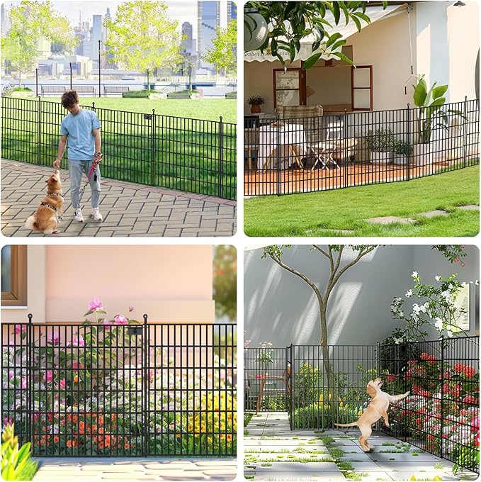 15 Panels No Dig Garden Fence with Gate, 32 in(H) X36.3 ft(L) Metal Fence Panels, Thickened Rustproof Garden Fencing, Animal Barrier Fence for Dogs, Rabbits, and Patio