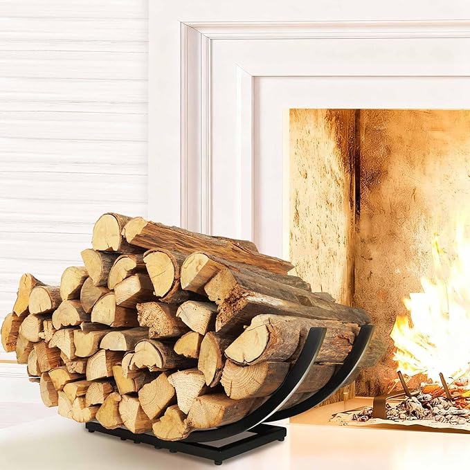 Curved Firewood Rack Firewood Holder: 30 Inch Heavy Duty Small Firewood Holder for Fireplace Indoor - Outdoor Log Rack Wood Holder