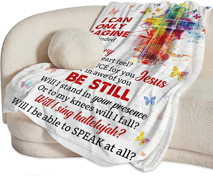 Christian Blanket Gifts Soft Warm Plush Religious Christ Cross Throw Blanket Flannel Fleece Fuzzy Scripture I Can Only Imagine Blanket for Kids Adults Prayer Bed Couch Living Room Decor 80"X60"