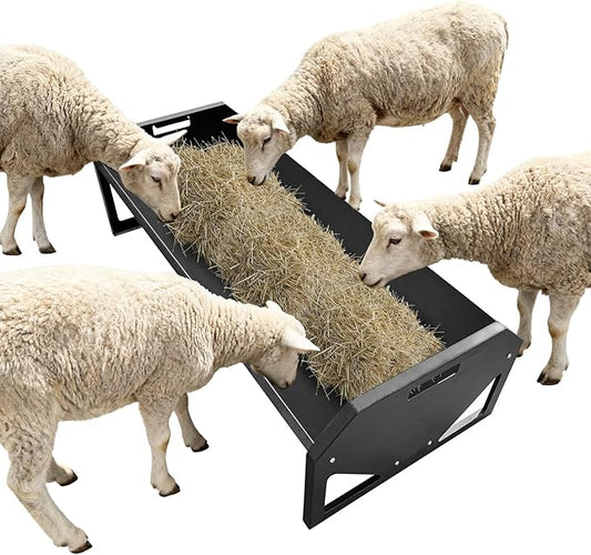 GarveeLife Livestock Feeding Trough, Heavy Duty Steel Livestock Trough for 10 Sheep Once, 22 Gallon Capacity 45.13" Hay Feeder for Horse, Goat, Sheep, Cattle, Cow, Alpaca, Black