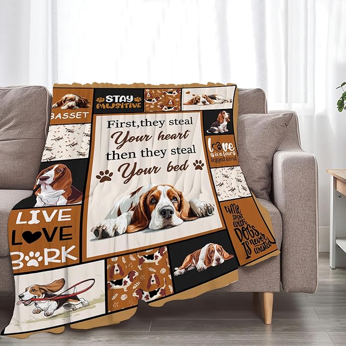 Basset Hound Blanket Ultra Soft Cozy Cute Dog Throw Blanket Fleece Fuzzy Plush Bedding Blanket Basset Hound Lovers Gifts for Women Girls Adults Couch Sofa 50"x40"