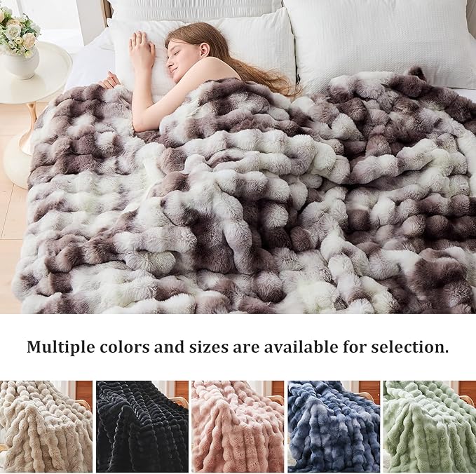 Faux Fur Queen Blanket for Couch, 1000 GSM Cozy Fuzzy Fluffy Soft Plush Thick Bubble Sherpa Blanket for Sofa Bedroom Living Room, Mothers Day Birthday Gifts for Women Home Decor