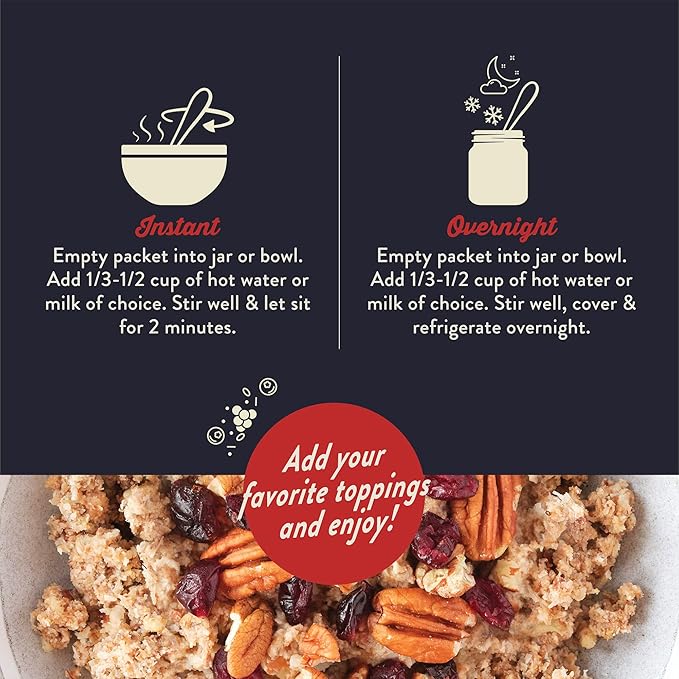Wella Cereal Oatmeal Alternative, Gluten-Free Breakfast Hot Cereal, Grain-Free Paleo Organic Vegan High Protein Superfood, Plant-Based Non-GMO, Low in Net Carbs, Single-Serve Packets, Cranberry Pecan Flavor (10 Count, 1.6 oz. Packets)