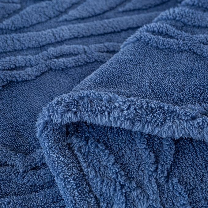 YUSOKI Sherpa Queen Size Blanket(Without Pillows)-3D Stylish Design Super Soft Blankets for Teen Girls Women Couch Bed Sofa Chair Men Boys Gift(Washed Blue,90"x90")