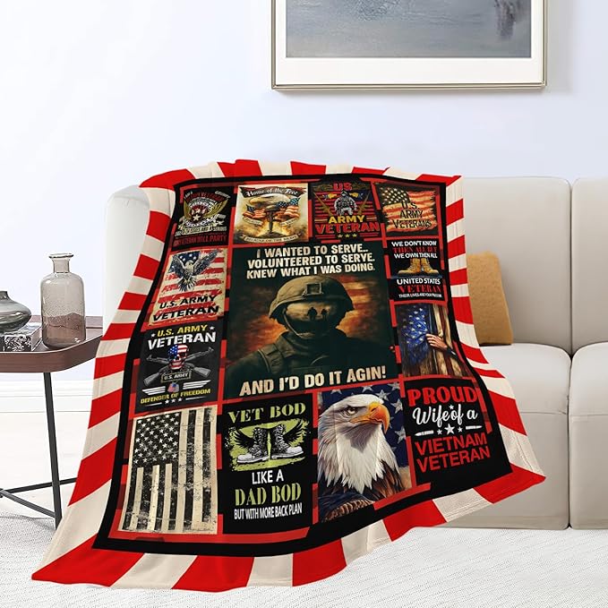 Patriotic Soldier Throw Blanket America Soldier Flannel Blankets American Army Plush Super Soft Cozy Warm Decor Gifts for Boys Girls Kids Adults Men Women 60" x 80"