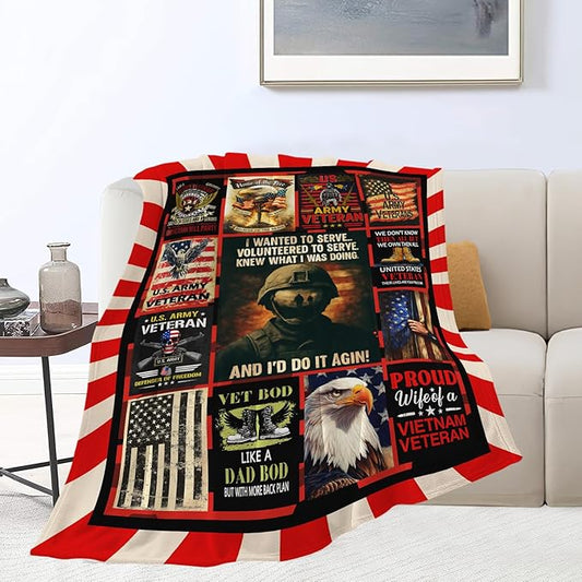 Patriotic Soldier Throw Blanket America Soldier Flannel Blankets American Army Plush Super Soft Cozy Warm Decor Gifts for Boys Girls Kids Adults Men Women 60" x 80"