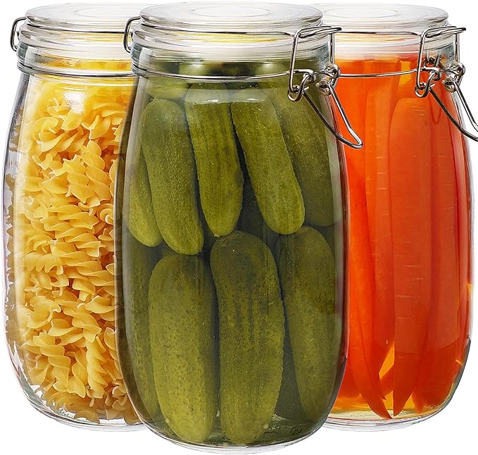 32 oz Wide Mouth Glass Jars with Airtigh Lids, 4 Pack Glass Pickling Jars for Canning, Fermenting, Large Mason Storage Container for Coffee, Flour, Sugar, Pasta