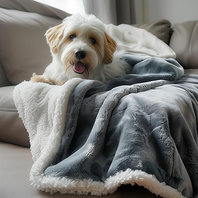 Waterproof King Size Blanket - Sherpa Fleece Reversible Throw, Soft Warm Leak-Proof Bed & Couch Protector for Kids, Pets & Everyday Spills (Velvet Gray/Cloud White, King 90x108)