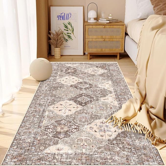 Boho Vintage Area Rugs 2×6 Washable Non-Slip Traditional Brown Runner Rug for Hallway Kitchen Entryway