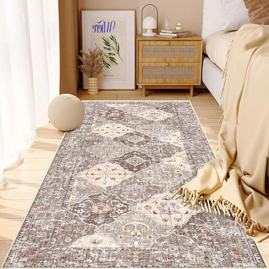Boho Vintage Area Rugs 2×6 Washable Non-Slip Traditional Brown Runner Rug for Hallway Kitchen Entryway
