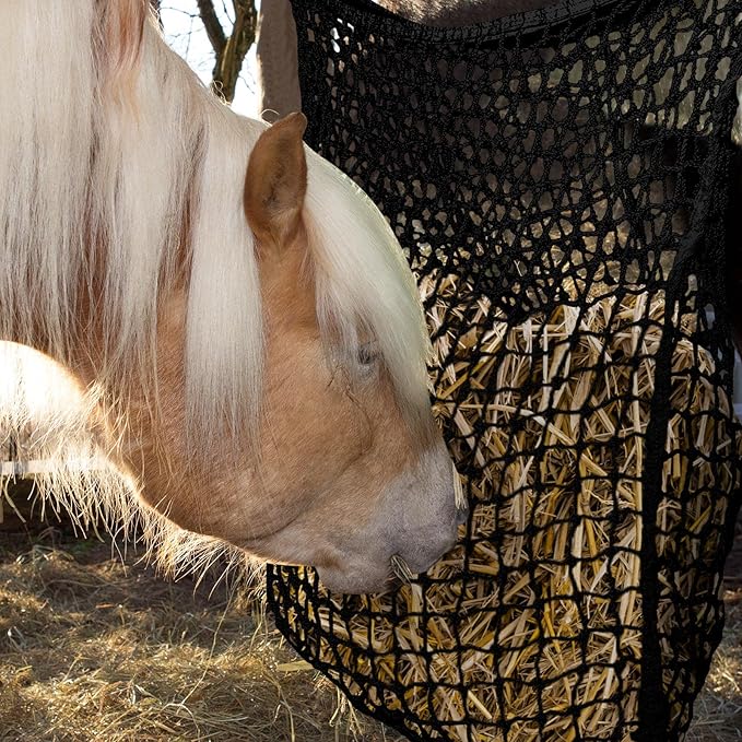 Fabbay 2 Pcs Slow Feed Hay Net Hay Feeder Bags for Horses Goat Stall Trailer Horse Feeding Supplies(63 x 40 Inch,Black)