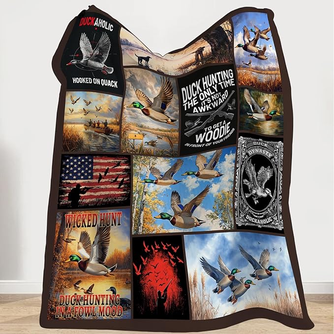 Duck Hunting Blanket, Hunting Throw Blanket, Mallard Ducks Gifts Blankets Stuff Fleece Flannel Plush for Men Boys Women Girls Lovers Adults Soft Bedding Gift for Sofa Bed Office Home Decor 60"x50"