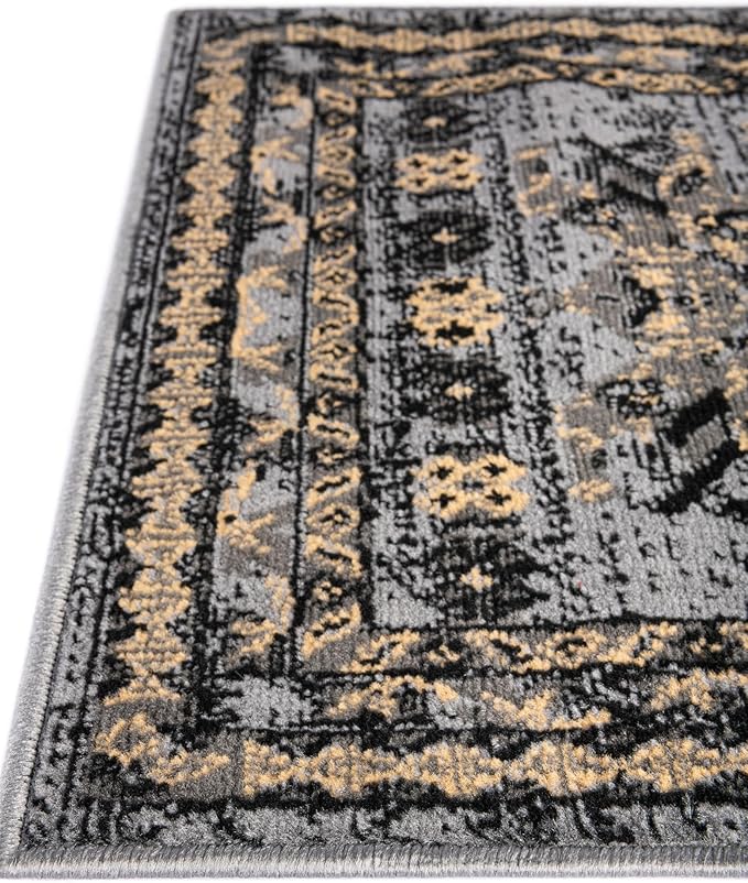 Unique Loom Taftan Collection Border Geometric Tribal Inspired Design Area Rug (7' 0 x 10' 0 Rectangular, Gray/ Black)