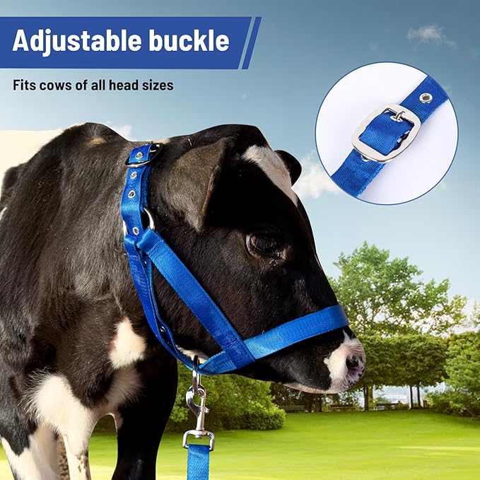 perixir Cow Halter Cattle Halters Calf Halter with Leading Rope，Adjustable Nylon Livestock Cattle Halter，for Miniature Horse Donkey Goat Foal